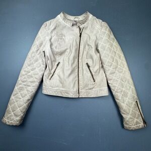 Free People Light Leather Jacket with Quilted Sleeves